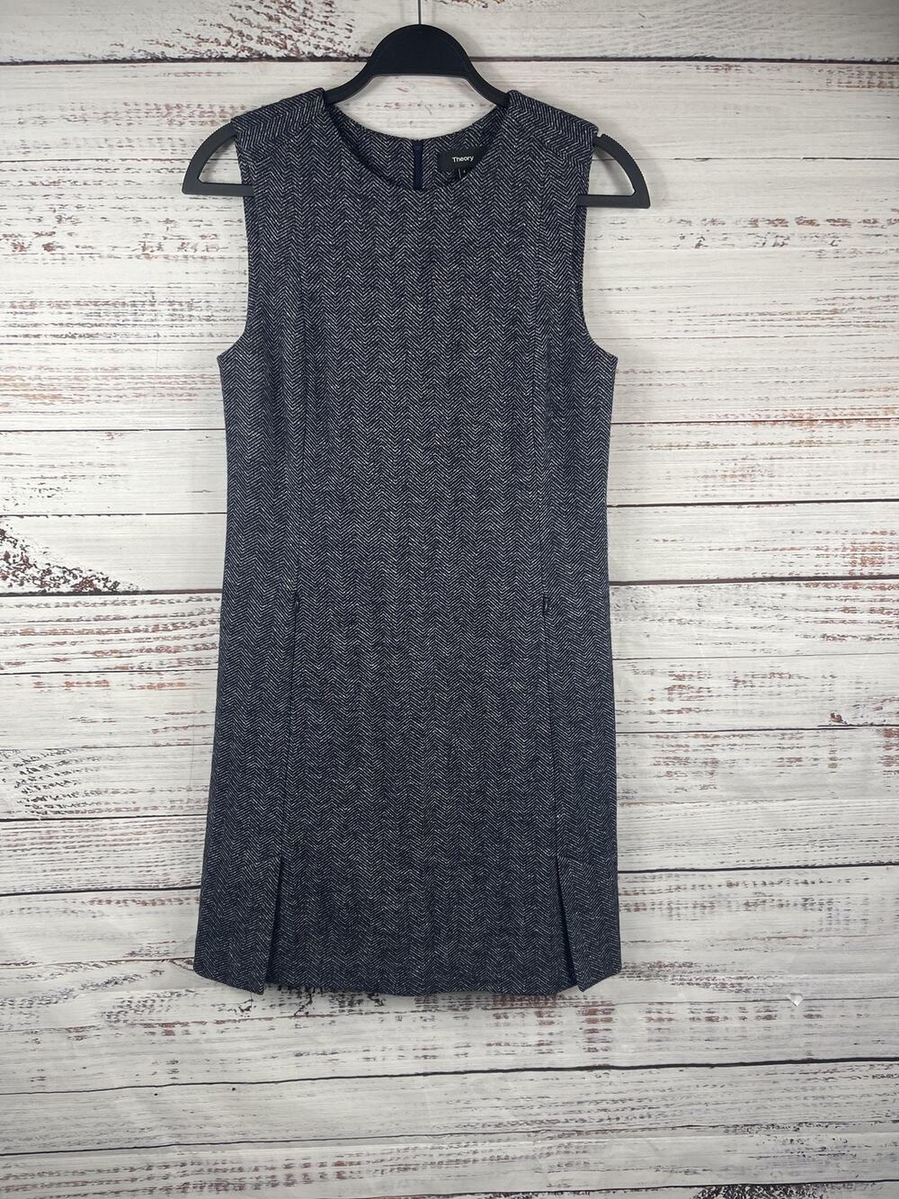 Theory Dress Women's SZ 4 Black White Herringbone C Vent Shift Sleeveless Lined